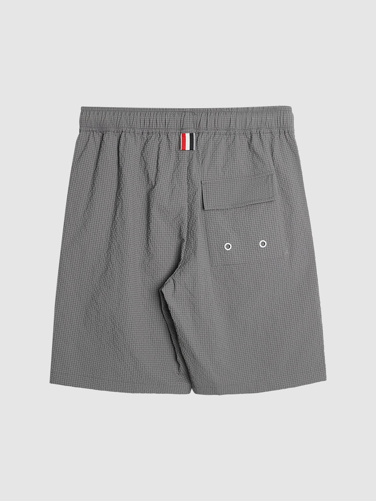 Thom Browne Style Men's Casual Shorts with Signature Four-Bar Detail