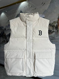 MLB White B Logo Quilted Puffer Vest with Oversized Back Graphic