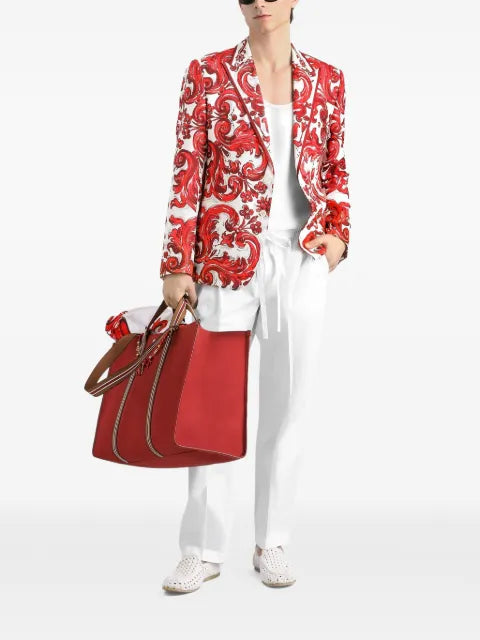 Dolce & Gabbana Sicilia light single-breasted jacket in majolica-print jacquard