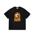 BAPE Style Flame & Logo Ape Head Short-Sleeve Tee - Black