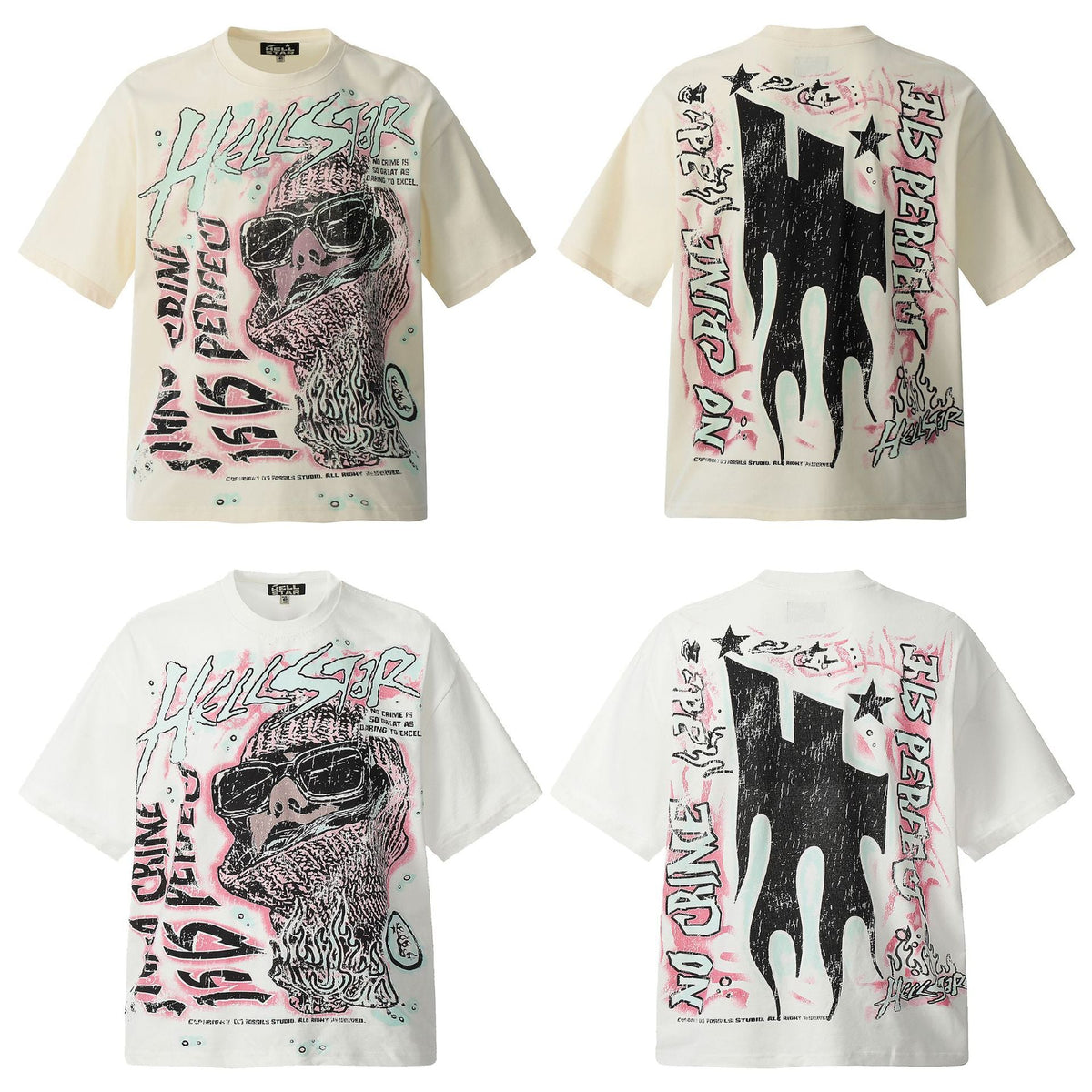 Hellstar Multi‑Graphic Vintage Washed Oversized Tee Streetwear