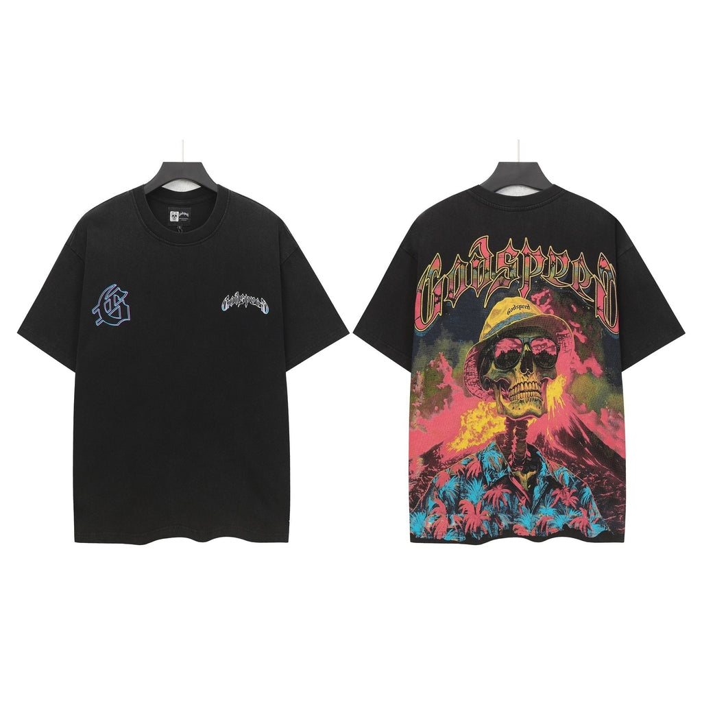 Godspeed Washed Black Skull Graphic T-Shirt