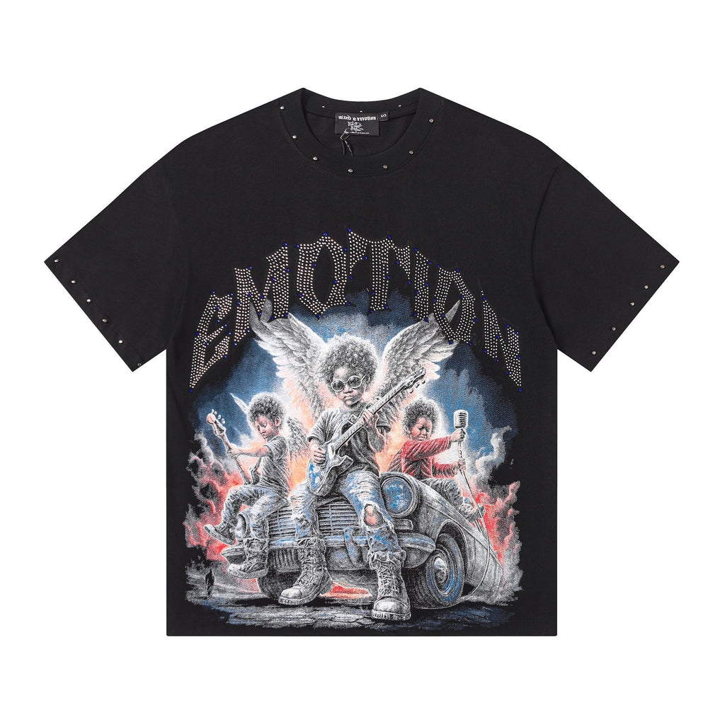 MIXED EMOTION Studded Angel Graphic T-Shirt