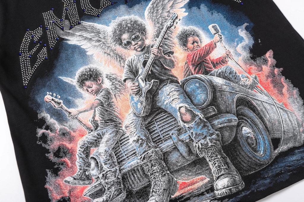 MIXED EMOTION Studded Angel Graphic T-Shirt