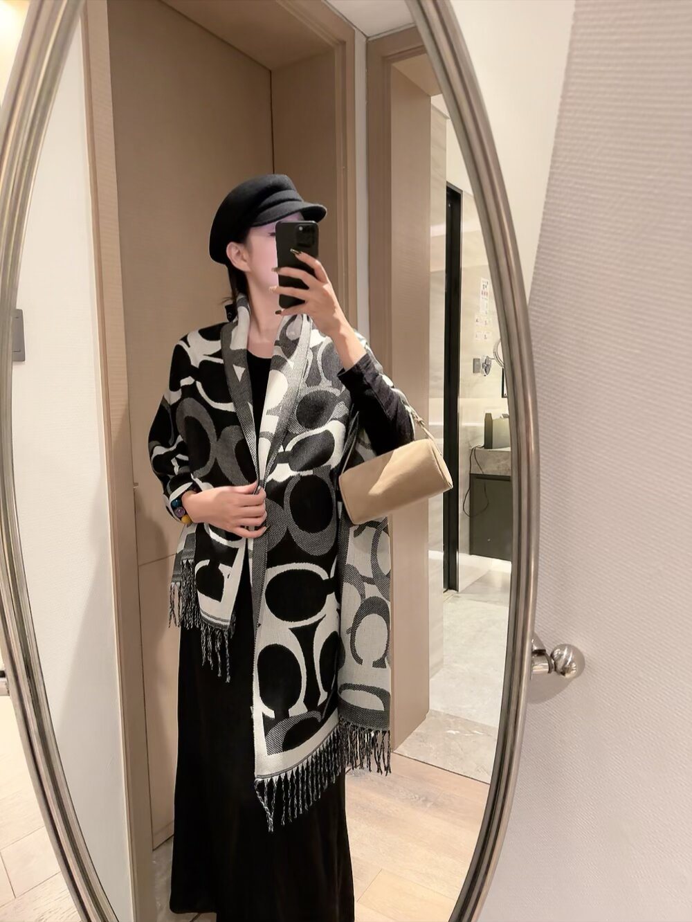 Coach Linked-Letter Fringe Scarf