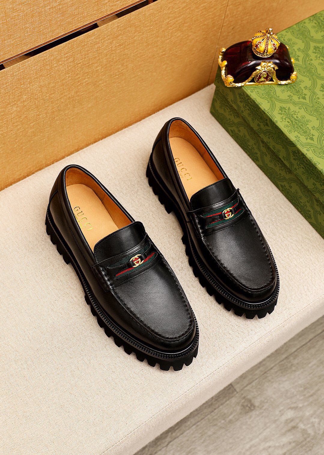 Gucci Black Lug Sole Loafers