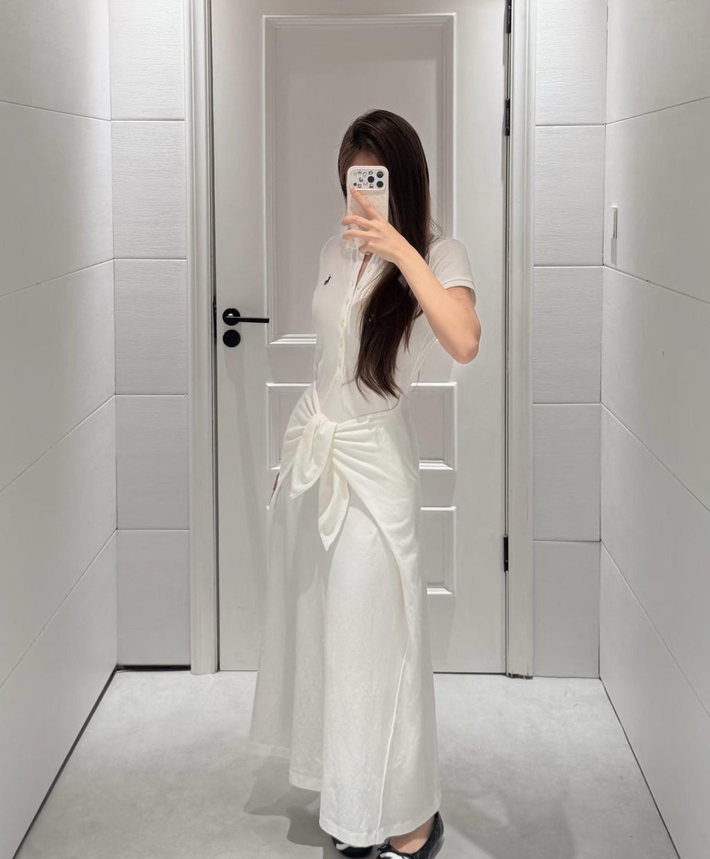 Ralph Lauren White Tie-Waist Polo Dress