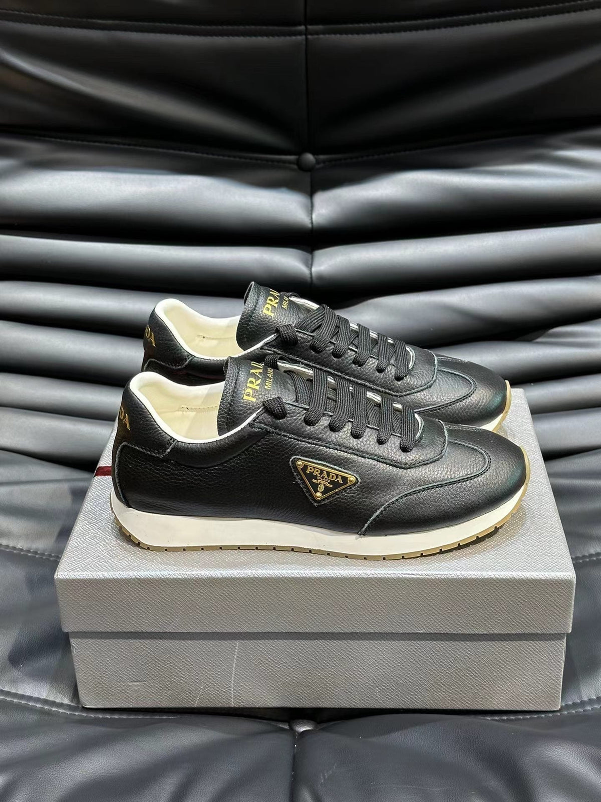 Prada Men's Black Low-Top Logo Sneakers