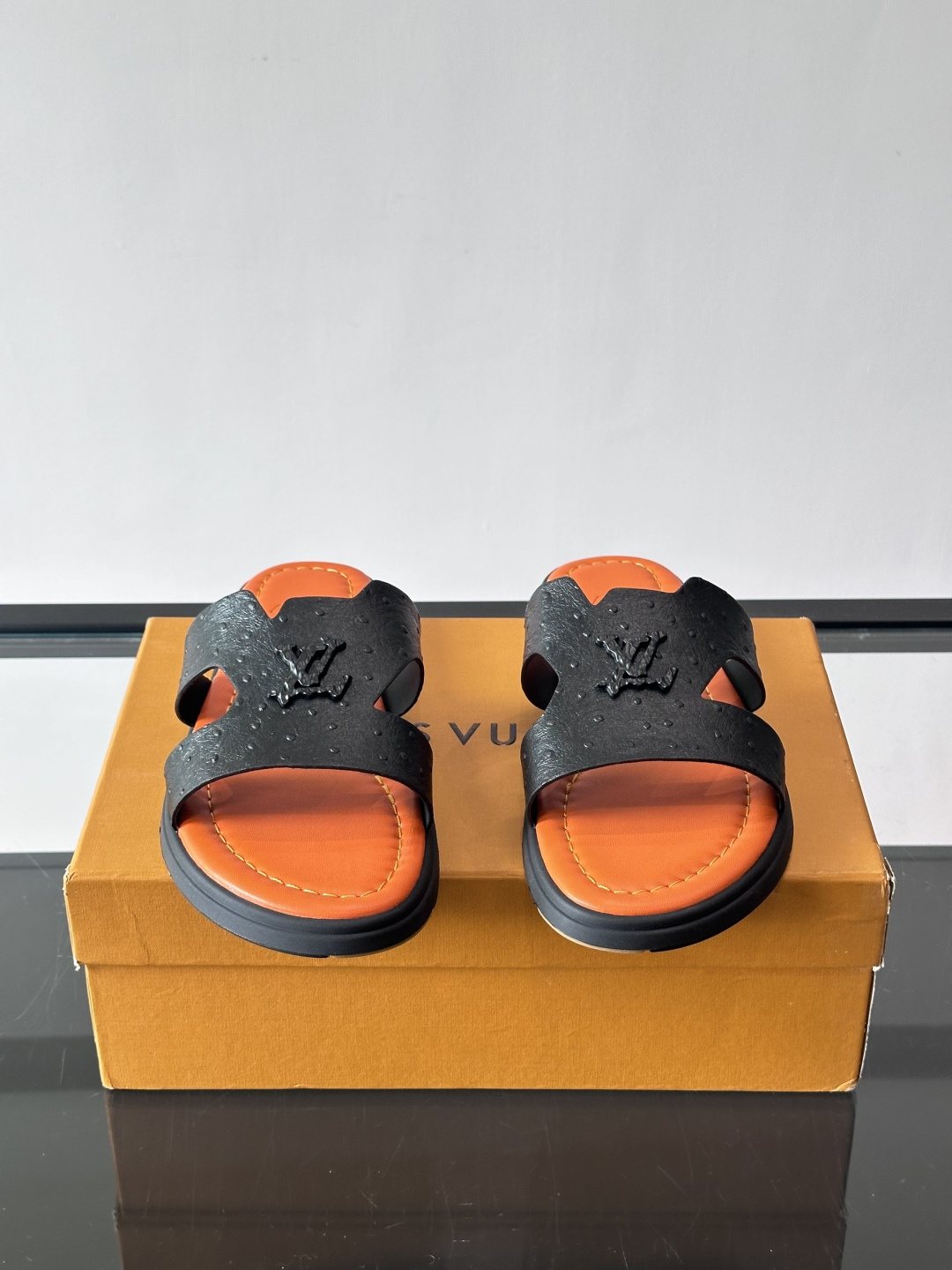 Louis Vuitton Monogram Slide Sandals - Black Monogram-Embossed Strap