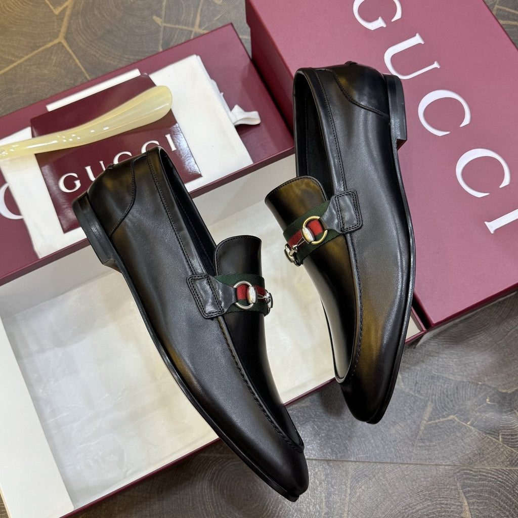 Gucci Men's Black Web Horsebit Loafers