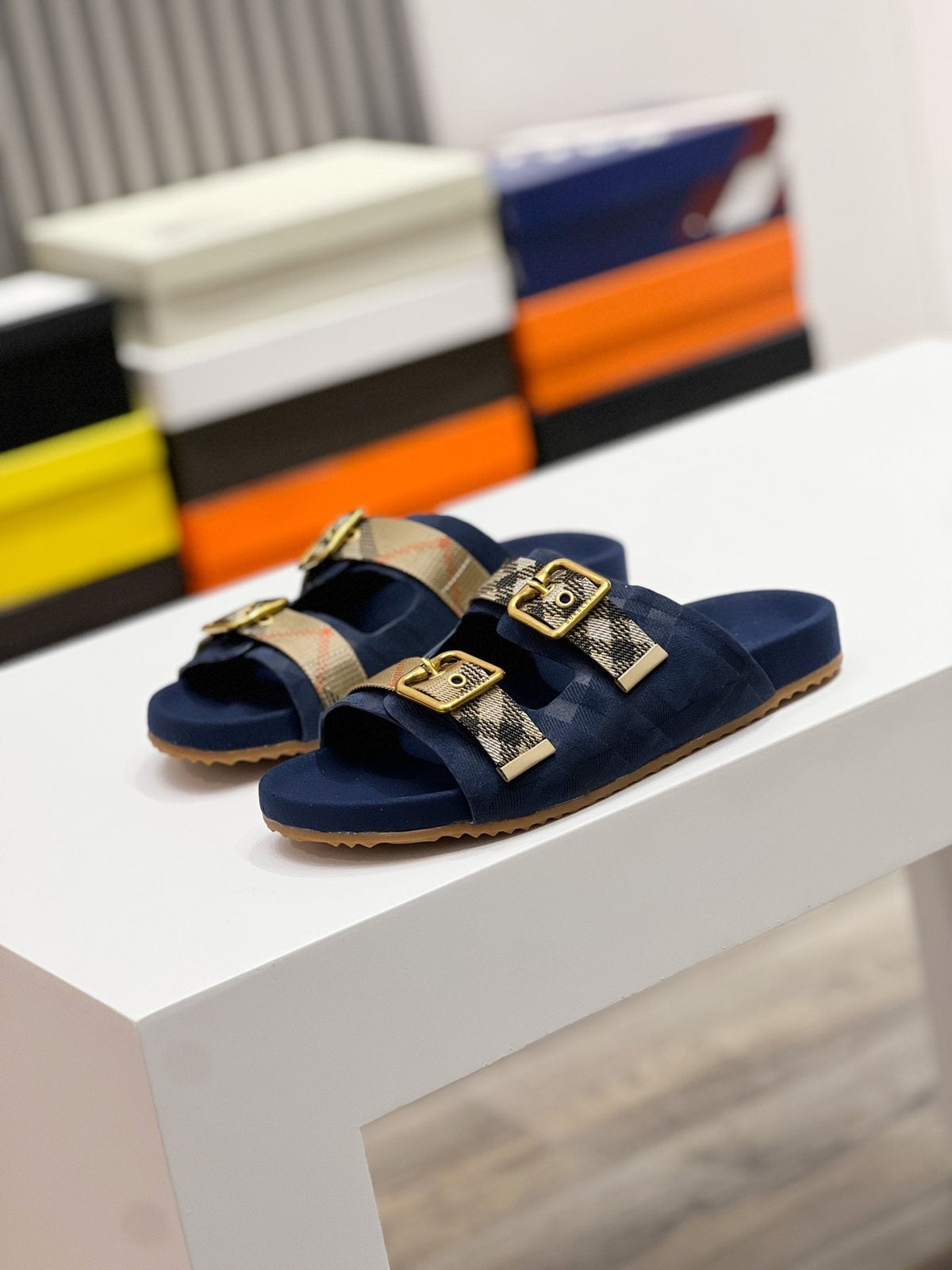 Burberry Check Strap Slide Sandals