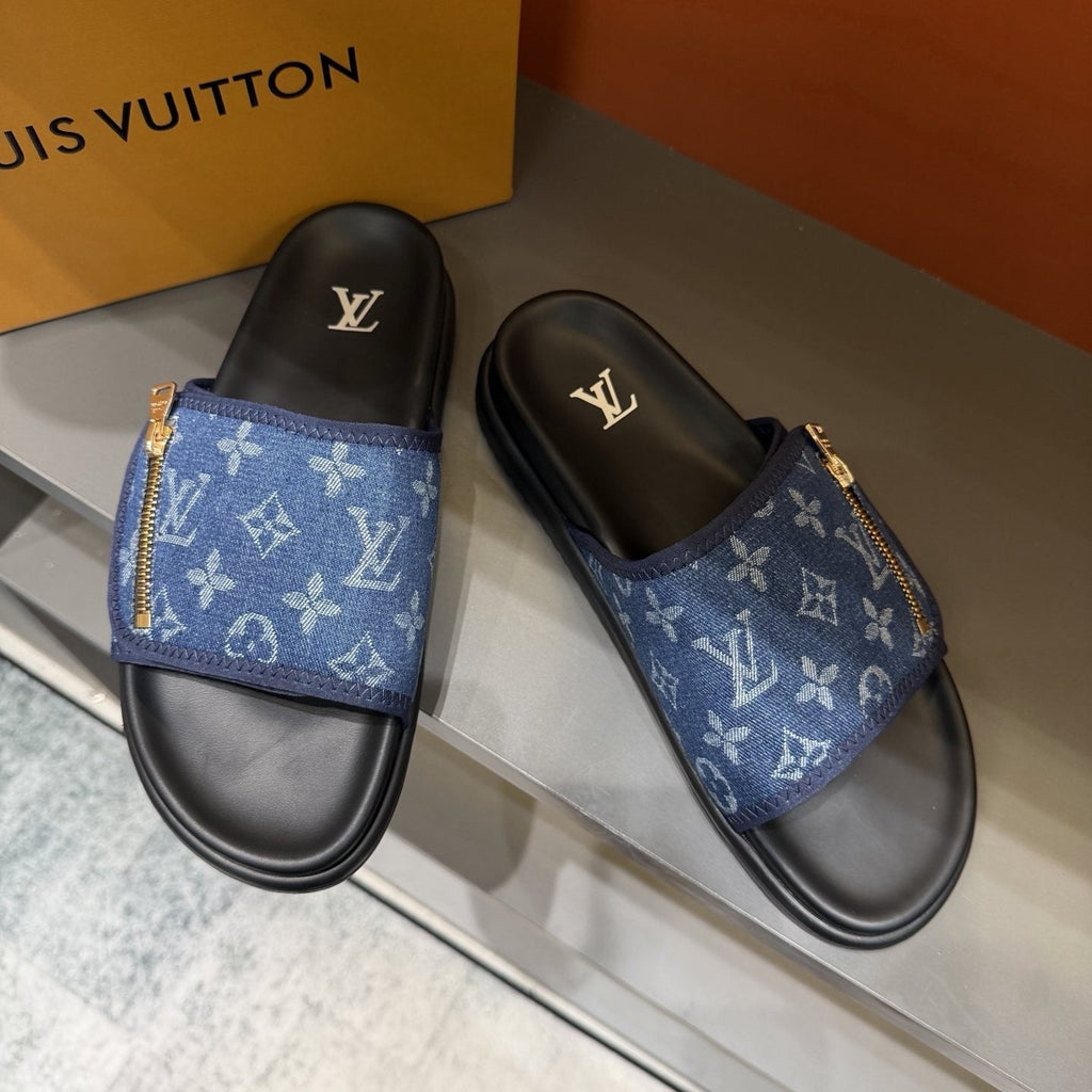 Louis Vuitton Blue Monogram Strap Slide Sandals