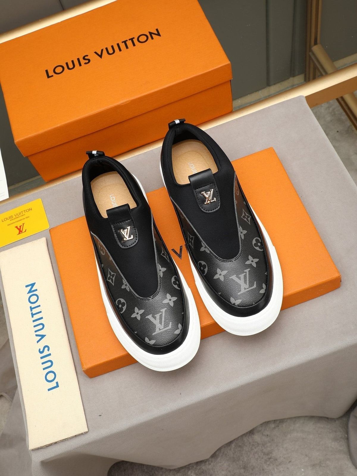 Louis Vuitton Men's Monogram Slip-On Sneakers - Rounded Toe